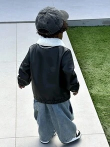 SHEIN Áo khoác lông giả cổ cho bé trai/bé gái, thời trang dạo phố thường ngày, phù hợp cho mùa thu/đông - màu đen - Xem 6