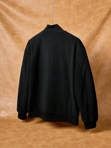 Manfinity Hypemode Men Fleece, Letter Print, Black Outdoor Windbreaker Jacket , Fall/Winter - Black - View 3