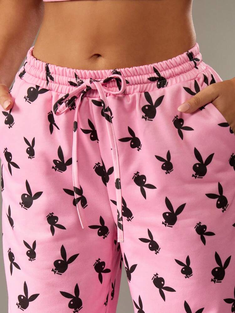 Missguided x Playboy Bunny Print Sweatpants With Drawstring Waist