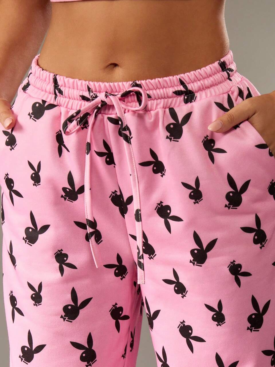 Missguided x Playboy Bunny Print Sweatpants With Drawstring Waist