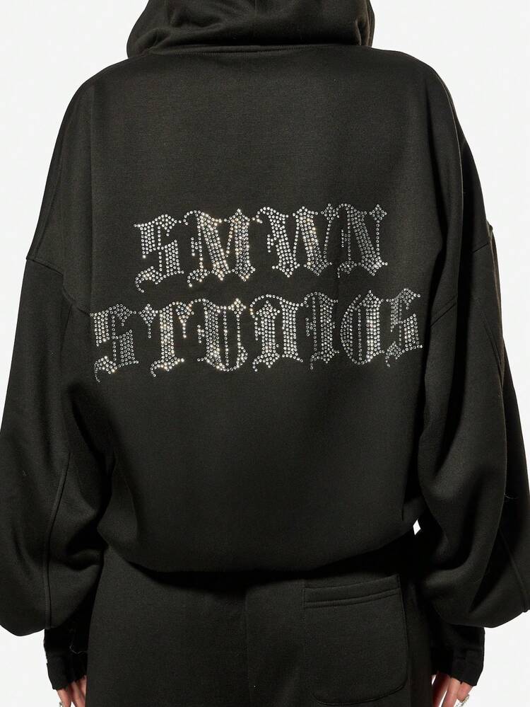 SUMWON WOMEN Halloween Oversized Zip Through Gothic Rhinestone Hoodie