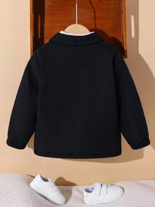 SHEIN 一件男童休闲可爱牛仔印花保暖加厚长袖翻领外套，适合外出、上学、休闲聚会、秋冬季穿着。