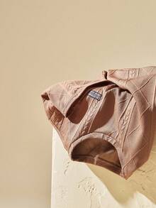 Manfinity BRENVOR Men's Casual Knitted Wheat Ear Diamond-Patterned Badge Decor Fitted Rounded-Hem Short Sleeve T-Shirt, Suitable For Everyday Wear, Summer - Brown - View 5