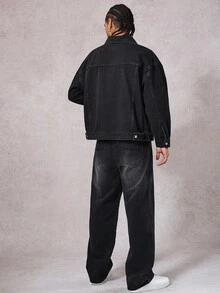 DAZY Men's Black Washed Distressed Jacket Set, Autumn