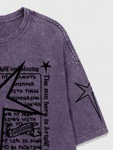 ROMWE MEN Grunge Punk Áo thun nam cổ tròn tay ngắn in họa tiết tối giản - Màu tím - Xem 4