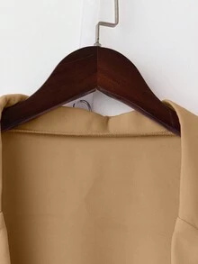 GlowEve CURVE Plus Size 2 Pieces Set: Solid Color Long Sleeve Jacket And A-Line Skirt, Minimalist And Fashionable, Suitable For Summer Fall Cloth For Women - Brown - View 3