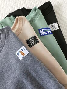 8 قطعة/طقم ملابس أطفال ولادي من البلوزات ذات الرقبة الطاقم والبنطلونات المبطنة بالفليس ذات اللون الأحادي، طويلة الأكمام، مريحة وعملية للارتداء اليومي العادي، مناسبة للداخل والخارج والرياضة واللعب والحفلات والتصوير في فصلي الخريف والشتاء