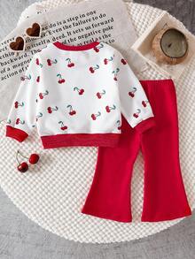 2pcs Toddler Kids Letter Print Long Sleeve Top And Leopard Flare Pants Set, Cute And Comfortable Sweatshirt Outfit For Spring/Autumn Fall Winter