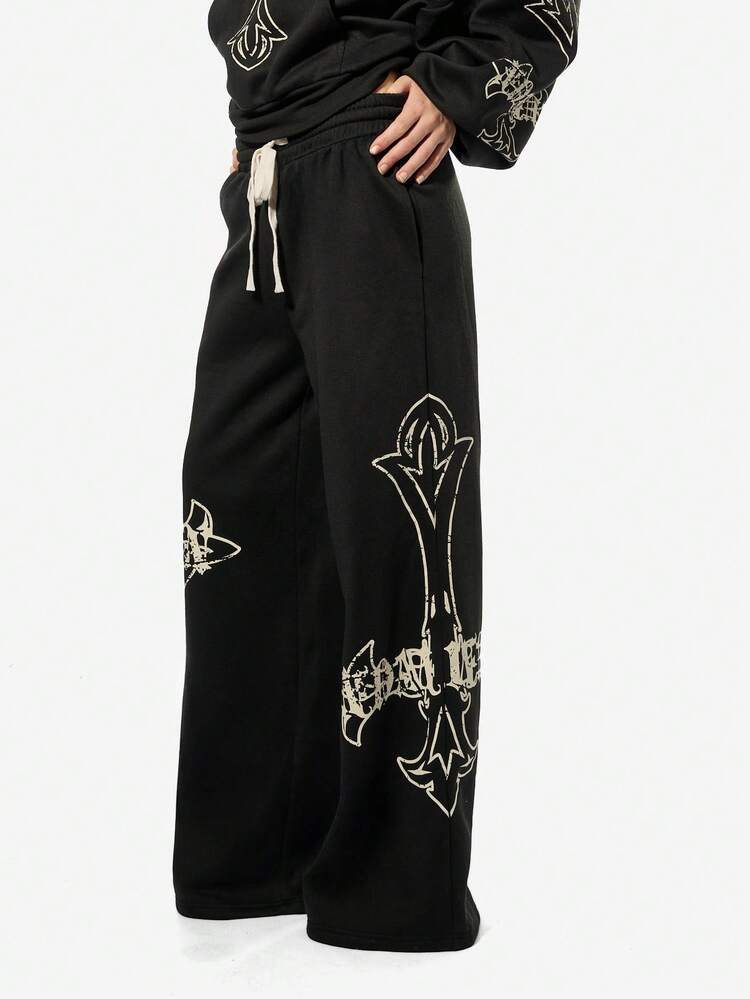 SUMWON WOMEN Halloween Gothic Cross Graphic Wide Leg Joggers