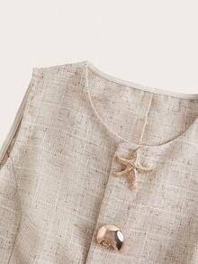 Ellevyn 女士无袖优雅上衣，配贝壳和星星纽扣 - 杏色 - 查看 3