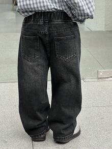 DAZY Young Boy Elastic Waist Pocket Loose Wide Leg Casual Jeans - Dark Grey - View 6