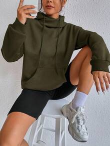 Flirla 休闲纯色卫衣，适合秋冬季穿着 - 軍綠色 - 查看 3