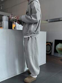 DAZY Men's Letter Print Thermal Lined Hoodie & Sweatpants Set, Elastic Waist, Autumn/Winter