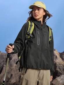 In My Nature 女士纯色简约休闲连帽长袖户外夹克 - 黑色 - 查看 1