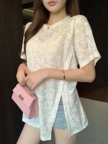 DAZY Áo thun nữ dáng rộng thoải mái với thiết kế vải độc đáo - Màu be - Xem 3