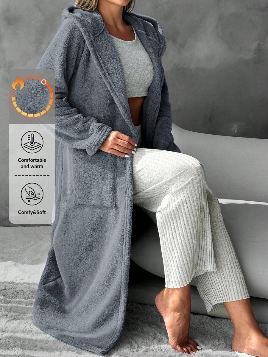 RueChic Robă de sală de flanel cu buzunare duble