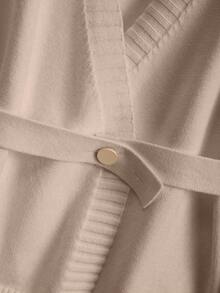 GlowEve CURVE 加大码女式优雅法式针织开衫，配腰带设计 - 卡其色 - 查看 7