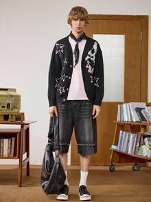 Daypath Casual Loose Button-Front Long Sleeve Cardigan For Men, For Fall Winter - Black - View 4