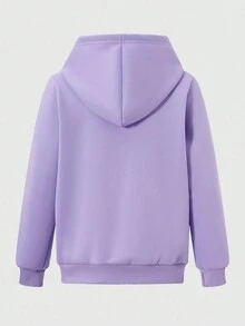 SHEIN Sparklyn 青少年女孩纯色连帽长袖拉链休闲百搭运动衫 - 紫色 - 查看 2