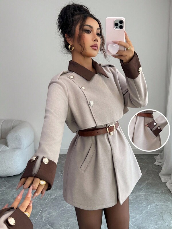Elenzga Elegant Luxury Fashion Overcoat, No Belt