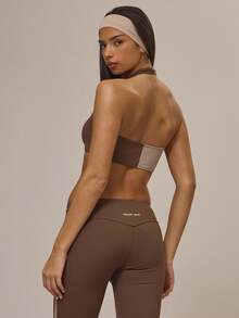 Musera Sport Plunge Halterneck Contrast Sports Bra Active Workout Fall Autumn Cute - Multicolor - View 4