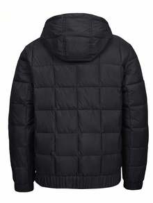 Manfinity Homme Abrigo con capucha con cremallera y acolchado, de color sólido, informal, para otoño/invierno para hombres - Negro - Ver 2