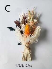 SHEIN 1/2/6/12 件迷你干花花束、装饰、伴娘求婚花童礼盒、波西米亚风婚礼餐桌中心装饰、小干蒲苇花瓶装饰、小干花生日蛋糕装饰礼物毕业、秋季装饰、秋季