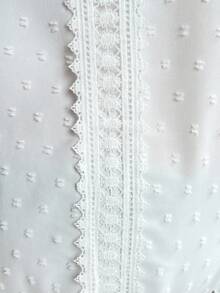 SHEIN Áo bà bầu tay dài viền ren tối giản màu trơn - trắng - Xem 3