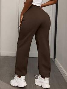 SHEIN Unity Women's Casual Bow Print Jogger Pants - Coffee Brown - View 2
