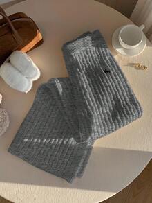 CovetEZ 女士休闲刺绣麻花针织裤，秋冬针织裤灰色裤子舒适阔腿裤 - 灰色 - 查看 5