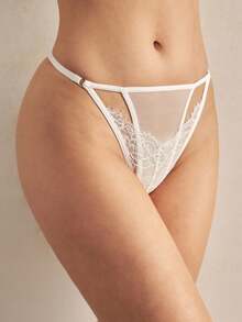 Charlaine 3 piezas de bragas tipo tanga de encaje transparente y sexy con diseño de cortes cruzados en negro y blanco, aptas para uso diario, oficina, casual y ocasional - Multicolor - View 8