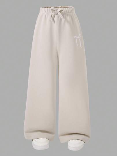 SHEIN Explorewe 女童阔腿裤，腰间系带，印花图案，休闲运动风，适合返校季和秋冬季穿着。