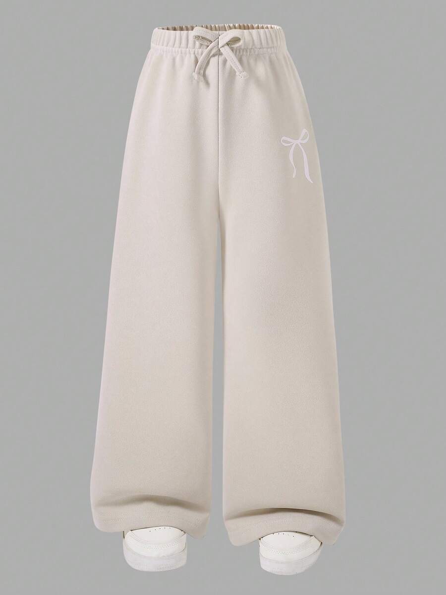 SHEIN Explorewe 女童阔腿裤，腰间系带，印花图案，休闲运动风，适合返校季和秋冬季穿着。