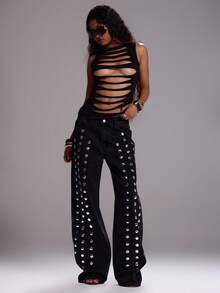 MUSERA 极致做旧斜裁长款背心，性感优雅，适合外出、反乌托邦派对、优雅假期、春夏夜生活等场合。 - 黑色 - 查看 5