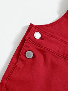 SHEIN Baby Boys' Casual Cute Bear And Letter Pattern High Elasticity Skinny Denim Overalls Jumpsuit ,Casual And Versatile For Baby Baby Spring/Summer Clothes Spring Break Outfit Streetwear Outfits - Red - View 4