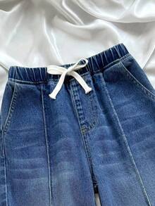 SHEIN Mädchen Loose Fit Blaue Jeans mit Gummibund