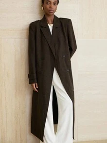 Aveloria Modichic 女式人字纹长款大衣，宽松版型，双排扣设计，配腰带