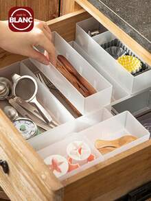 Madebyblanc 1 pieza Caja de almacenamiento estilo japonés simple con divisor - Organizador de mesa con estante escarchado para vajilla, cosméticos, divisor de cajón - Blanco - Ver 1