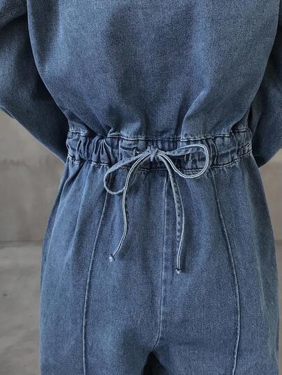 FRIFUL Dam enfärgade minimalistiska vardagskläder långärmade denimbyxor och jumpsuit