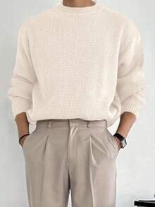 DAZY Suéter de manga larga de unicolor casual para hombre - Beis - Ver 4