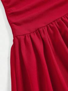 Pitira Vestido asimétrico de línea A sin mangas con decoración de lazo 3D para niñas preadolescentes, color burdeos, estilo a juego para vacaciones familiares, vintage, lindo, elegante, para fiestas, princesa hermosa, a juego madre-hija y hermanas. Primavera Verano