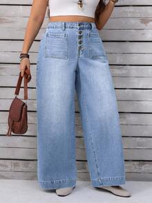 EMERY ROSE Jeans de pierna ancha lavados con ajuste relajado para tallas grandes - Lavado ligero - Ver 7