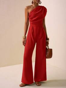 Zivah 2025 Spring/Summer New Style Music Festival, Easter, St. Patrick's Day, Western, Nomadic, Birthday Party, Graduation, Campus, Student Wear, Casual Outings, Versatile, Leisure, Cruise Travel, Beach, Sunbathing, Viral Online, Street Fashion, Elegant Asymmetric Texture Fabric Brown Belted Jumpsuit