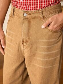 Open Phase STONE DISTRICT 男士复古做旧棕色牛仔裤，宽松直筒低裆休闲裤，牛仔裤，牛仔布，适合秋冬春夏穿着 - 棕色 - 查看 7