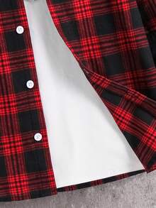 SHEIN Camisa con capucha de cuadros escoceses y parches para niño preadolescente, adecuada para ir y venir, la escuela, uso casual, deportes, otoño/invierno - Rojo - Ver 4