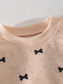 Elladie kids Bộ đồ 2 mảnh cho bé gái, kiểu dáng thường ngày, dễ thương, gồm áo nỉ chấm bi in nơ và quần legging cạp chun màu trơn, thích hợp cho mùa tựu trường thu đông. - Màu Khaki - Xem 4