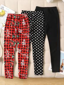 Set de 3 piezas de Leggings casuales ajustados de punto para niñas preadolescentes