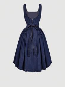 SHEIN MOD Women's Casual Waist Cinched Backless Sleeveless Denim Dress, Summer