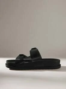 Solecia 2025 夏季新款绑带时尚百搭黑色罗马凉鞋，舒适软底防滑沙滩鞋 - 黑色 - 查看 4