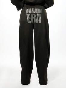 SUMWON WOMEN 女士水钻反派时代运动裤 舒适休闲慢跑裤 标语文字 冬季家居服 - 黑色 - 查看 3